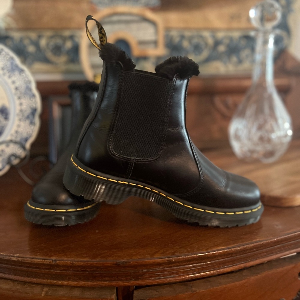 Dr Marten’s Black Leather Ankle Boots with Yellow Stitching